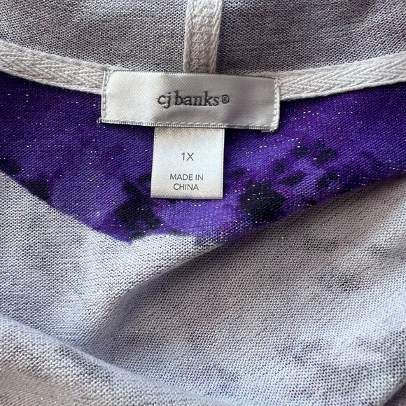 CJ Banks Purple Patterned Hoodie Long Sleeve w/ Metallic Detail Womens Size 1X - Picture 4 of 5